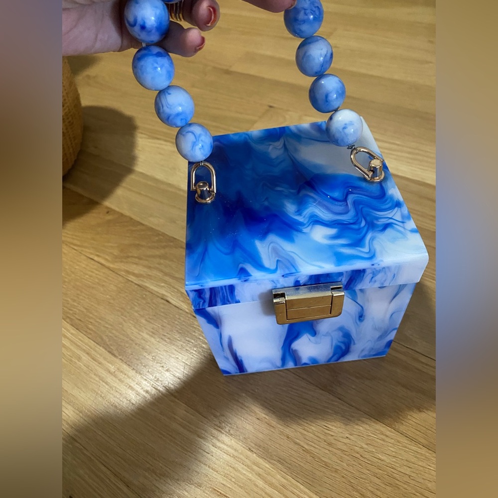 Marbled blue acrylic box bag unique evening bag